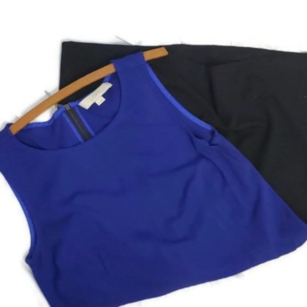 Ann Taylor LOFT | Blue and Black Shift Dress | Size 4 - Picture 2 of 9